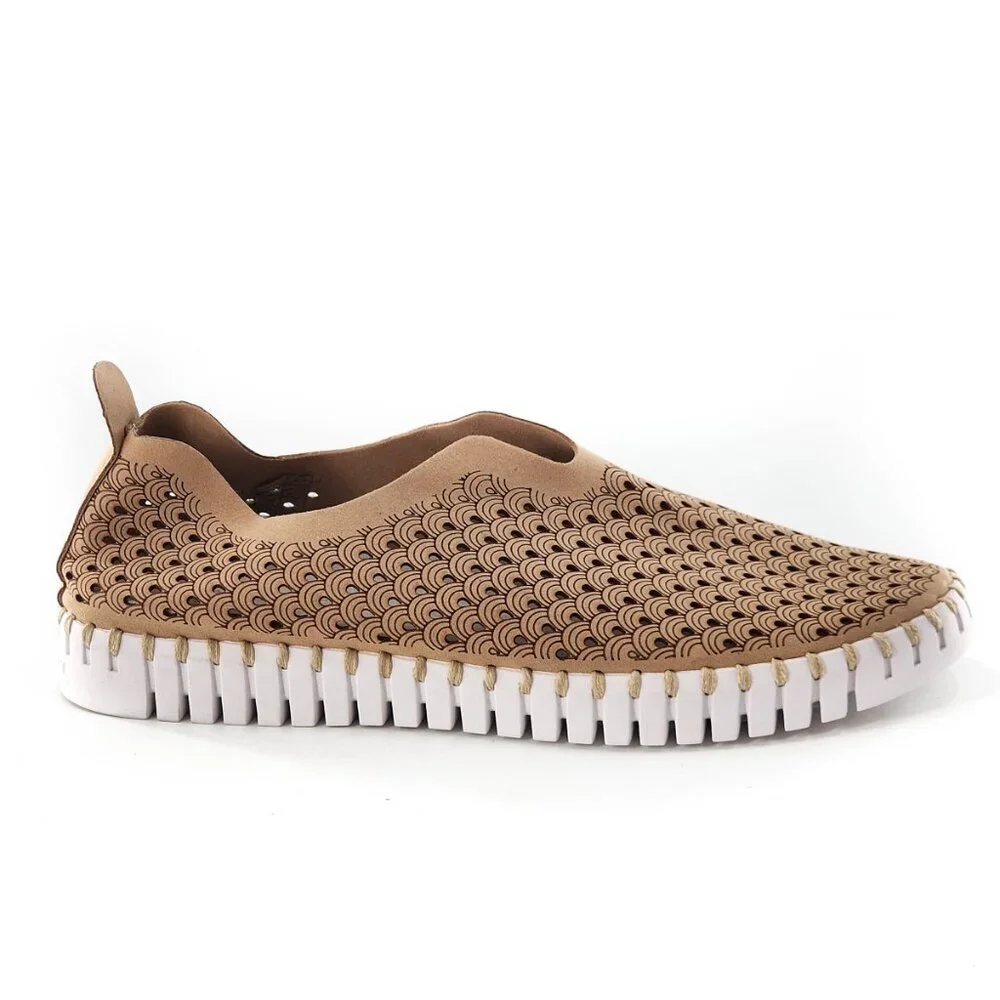 ILSE JACOBSEN Khaki Perforated Breathable Tulip Slip On Shoes‎ Tan